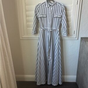 Banana Republic White and Black Long Sleeve Shirt Dress